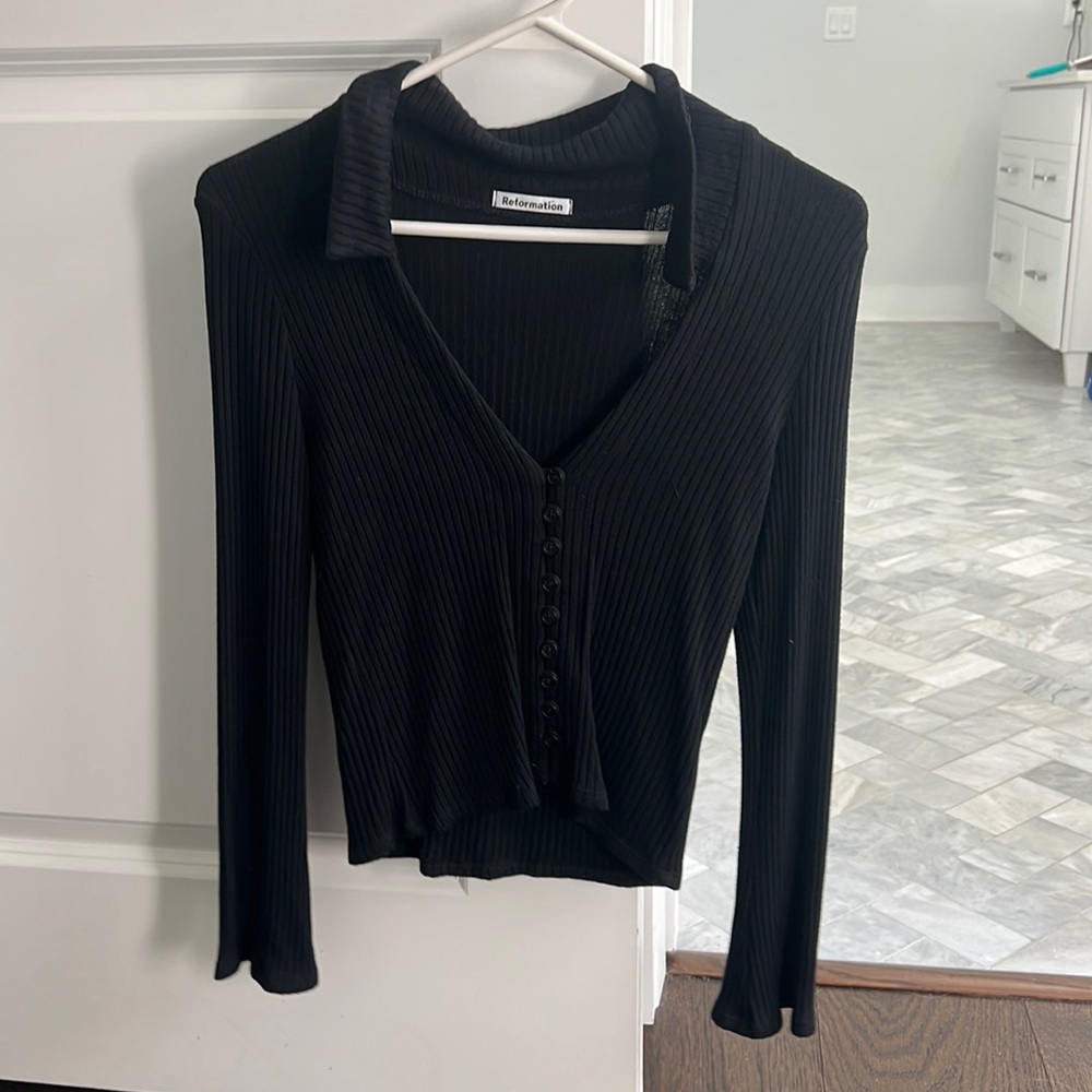 Reformation 3/4 sleeve black top